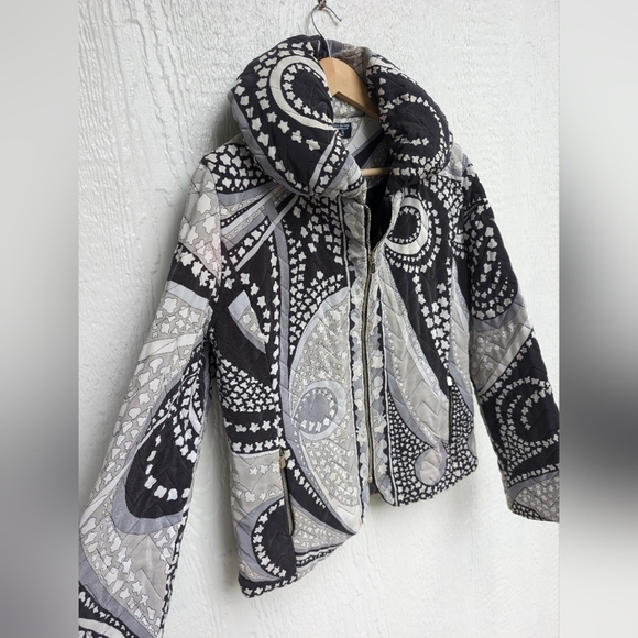 Averardo Bessi Gray Black Quilted Puffer Jacket Coat Made In Italy Size 8 - Picture 2 of 7